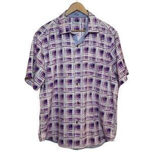 Tommy Bahama Men's Large Silk Coolmax Blend Purple Print Button Up Camp Shirt